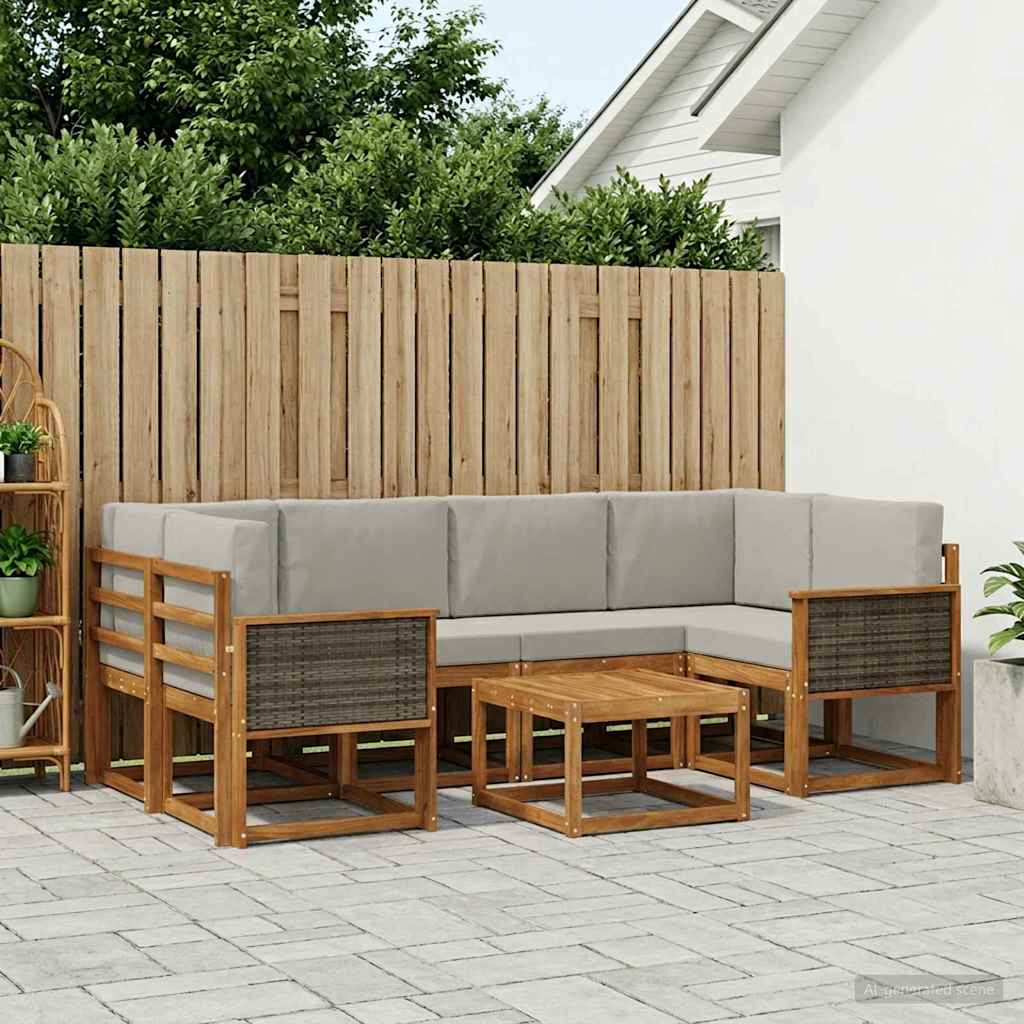 Outdoor Sofa Set with Cushions 5 pcs Natural and Light Grey