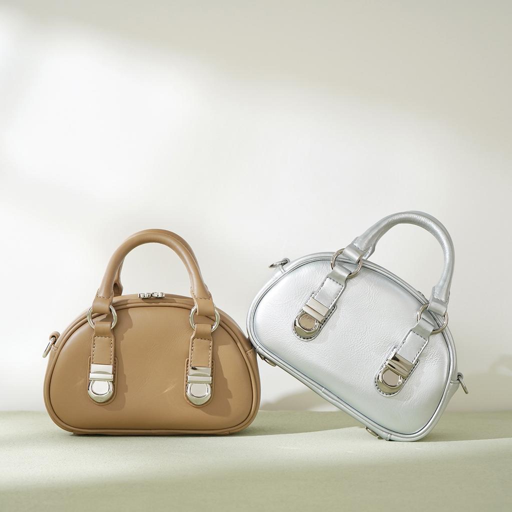 Кожаная сумка-пароварка с высококлассной сумкой для боулинга с замком и ретро мини-сумкой через плечо на одном плече