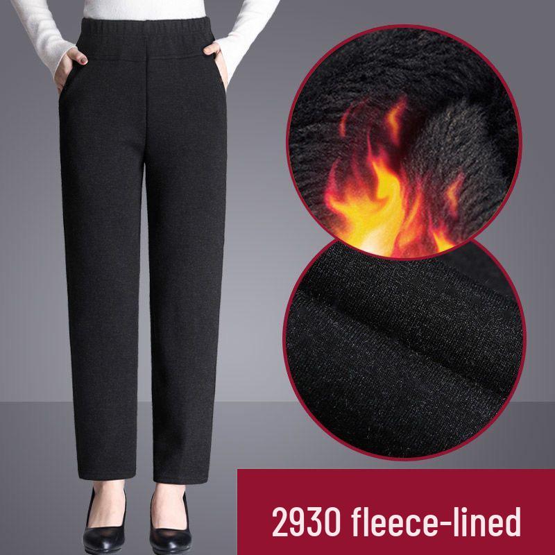 Women's High-Waist Thermal Trousers for Seniors - Loose, Straight-Leg, Warm Pants for Autumn/Winter