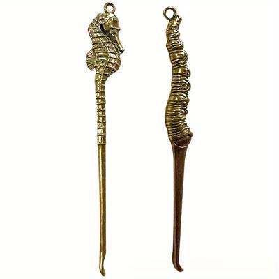 Креативная латунная статуэтка для чистки ушей Hippocampus Cordyceps Sinensis, подарочная серия для чистки ушей в виде насекомых, кюретка для чистки ушей, брелок-подвеска