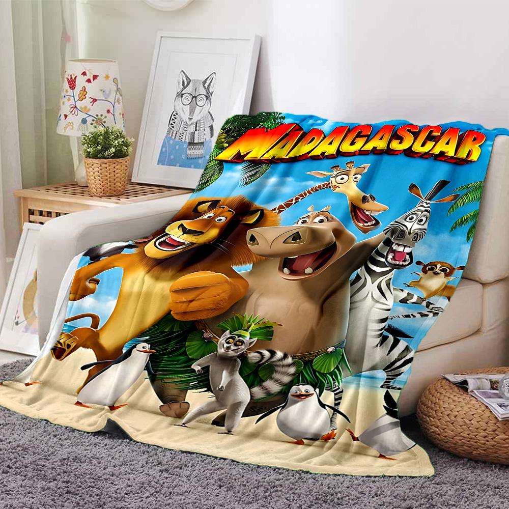 1pc Madagascar Adventure flannel Blanket for Super Soft Cute Comfort Blanket for Travel Bedding Couch Sofa Blanket Y73030