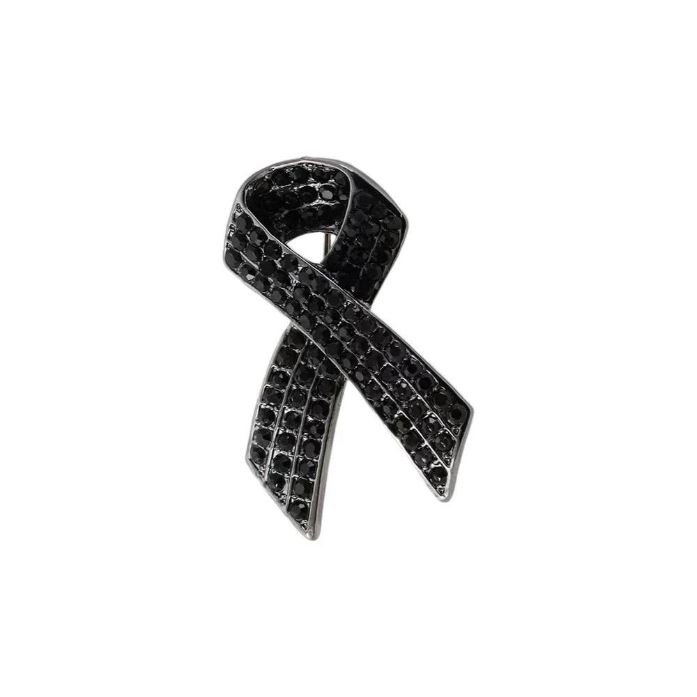 Awareness Black Ribbon Pin Rhinestone Crystal Funerals Memorial Pin Funeral