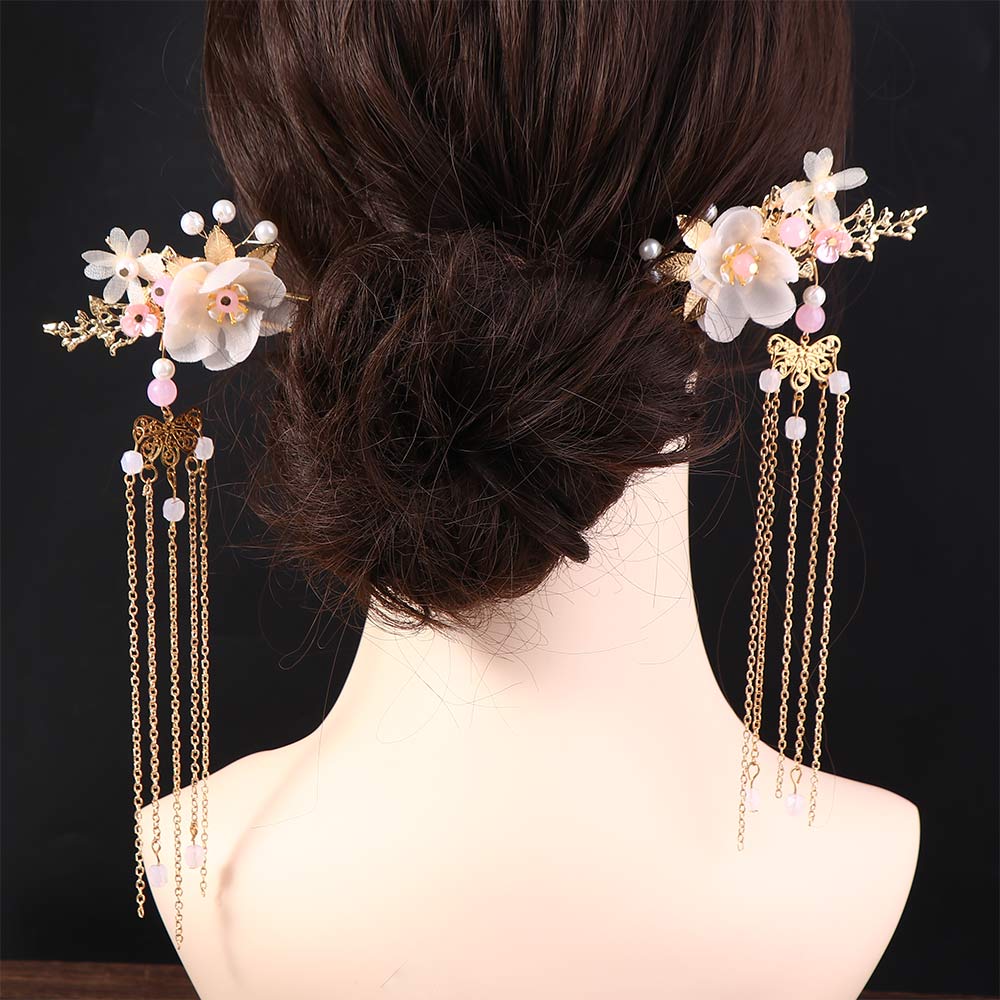 Clips Handmade Chinese Fashion Tassel Crystal Earrings Hair Comb Headwear Sets Hanfu Hair Stick