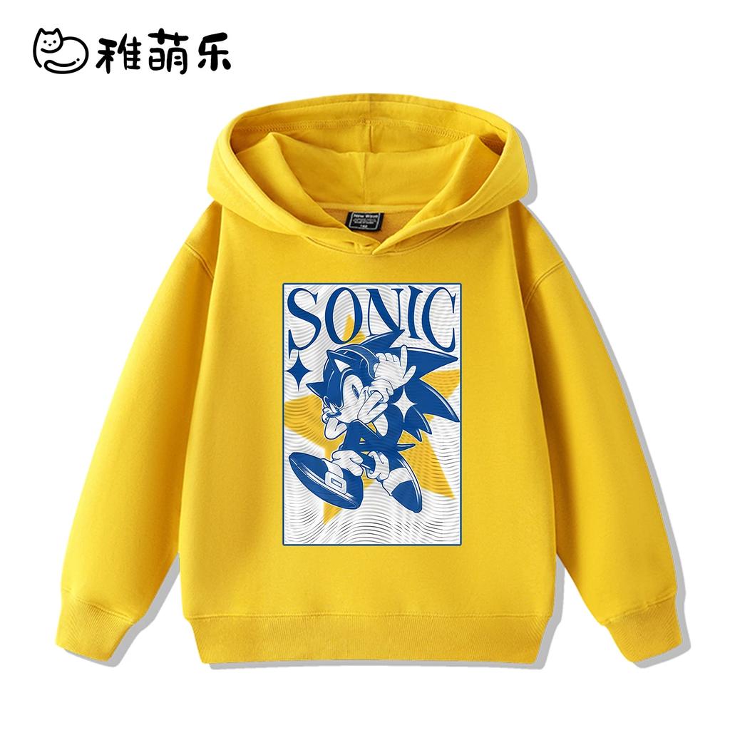 Sudadera con capucha infantil con estampado de Sonic the Hedgehog para otoño e invierno: ropa deportiva versátil para exteriores para niños y niñas.