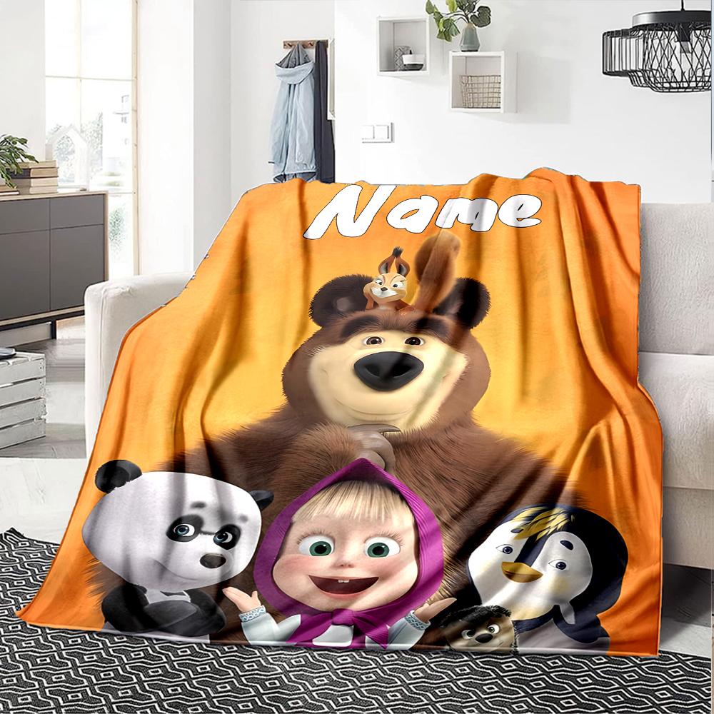 Customiz Name Personality Masha and the Bear Blanket Soft &Warm Sofa Office Bed Travel Lunch Break Blanket, Gift Suitable All Seasons
