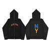 Креативная печать заглавных букв NY Мужская и женская длинная кардиганная толстовка на молнии с капюшоном Теплая куртка