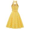 Retro polka-dot lace-up halter-neck flared ball gown performance dress, bohemian style
