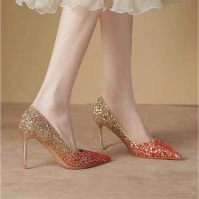 Новая женская элегантная обувь Сексуальные универсальные туфли на высоком каблуке Модные туфли с острым носком и пайетками Трендовые женские изящные туфли Mujer Zapatos