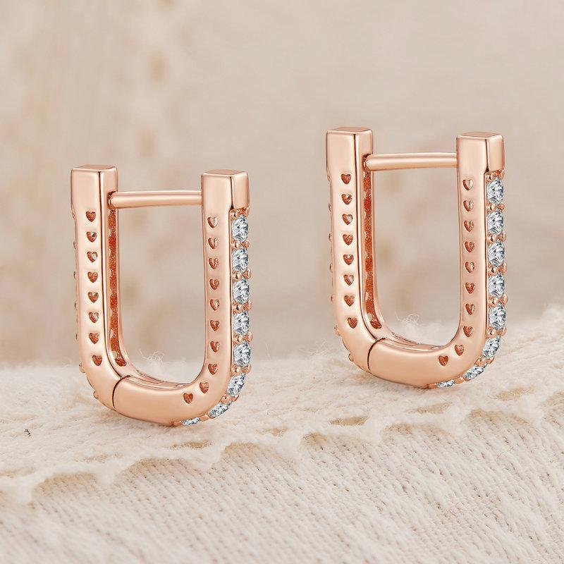 BAMOER 925 Sterling Silver Classic U-shaped Ear Buckles Earrings for Female Shining Zircon Earrings Fine Jewelry Gift