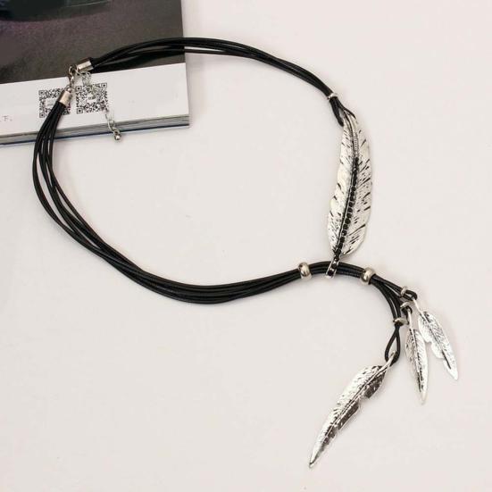 Богемный женский кулон из перьев со стразами, ожерелье из искусственной кожи, ювелирные изделия