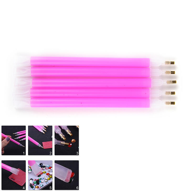 5Pcs/Set Dual-Ended Nail Art Gem Picker Pink Dotting Pen Manicure