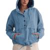 Women Denim Hoodies Button Pockets Vintage Streetwear Autumn Winter Female Hooded Sweatshirts Ladies Casual Loose Pullover Tops