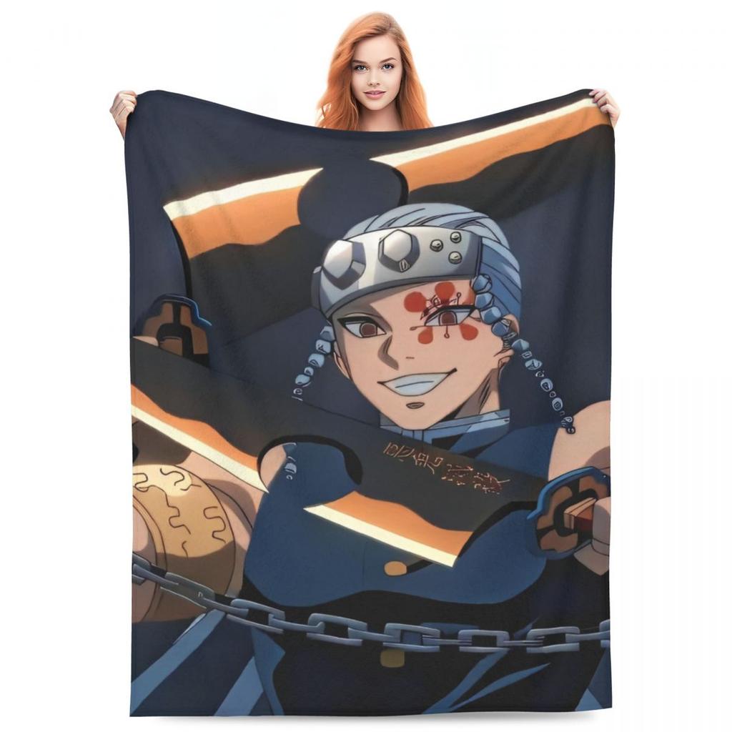 Sound Hashira Tengen Uzui Flannel Blanket Anime Demon Slayer Customized Throw Blanket for Bed Sofa Couch 150*125cm Quilt