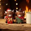 Decorative Sitting Cow Figures Christmas Highland Figurine, Resin Holiday Statue with Santa Hat & Colorful Festive Tabletop Ornaments Gift Box,