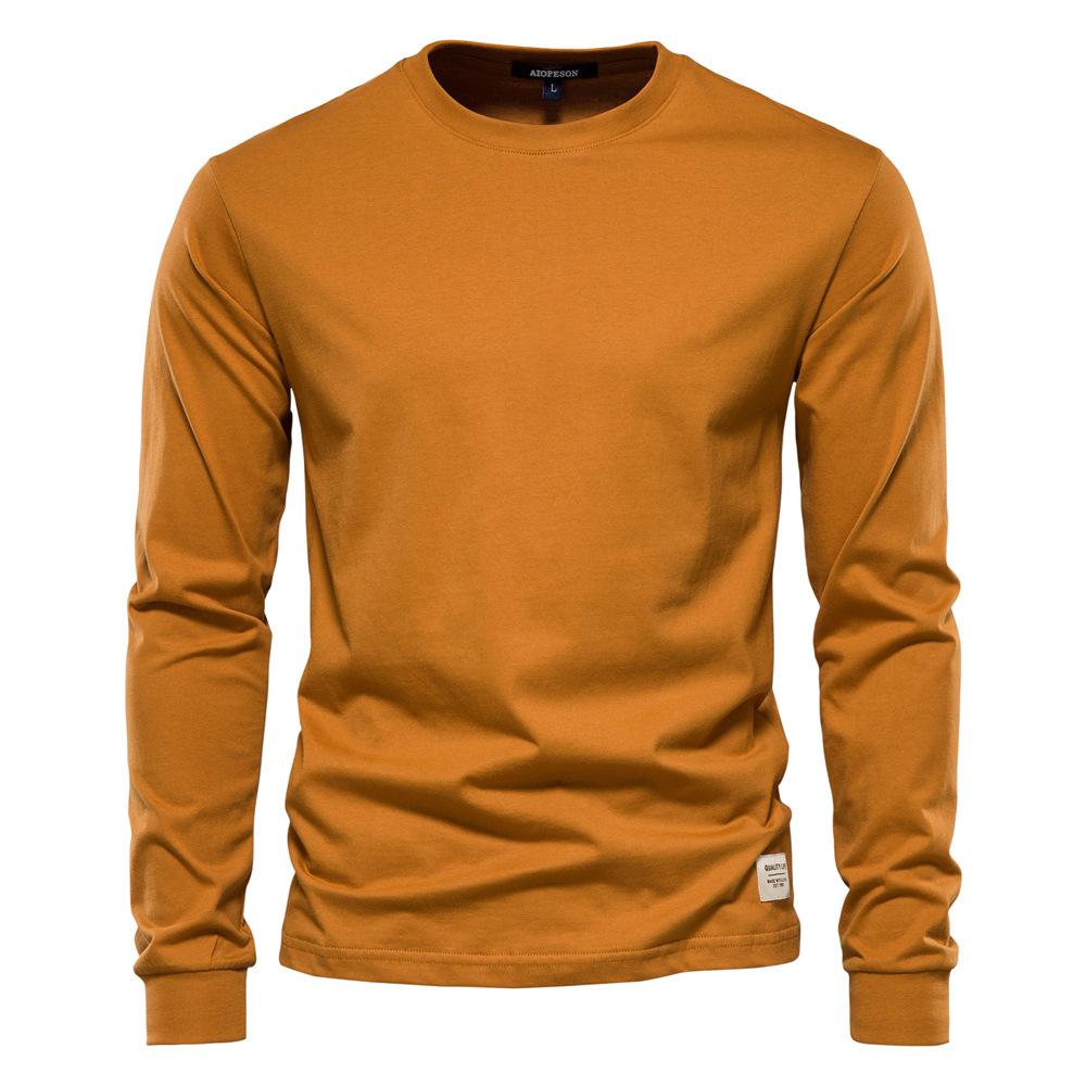 Autumn Trendy Long-Sleeved New European Size Men'S Solid Color Long-Sleeved Top High Street Men'S Hong Kong Style With Pure Cotton T-Shirt