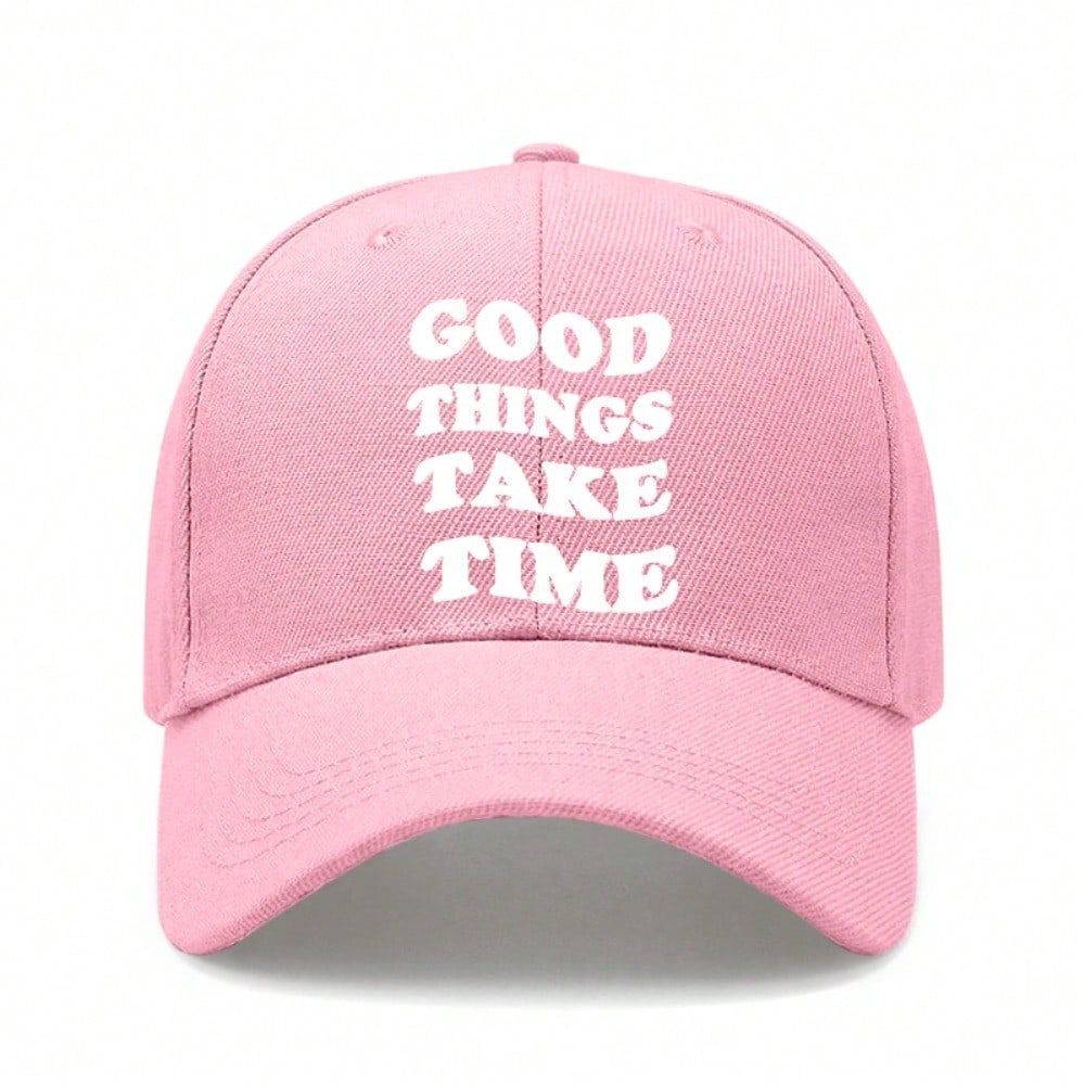 [Inspirational Baseball Cap] Good Things Take Time Print Polyester Adjustable Breathable Casual Outdoor Sports Baseball Hat For Men Women Daily Wear