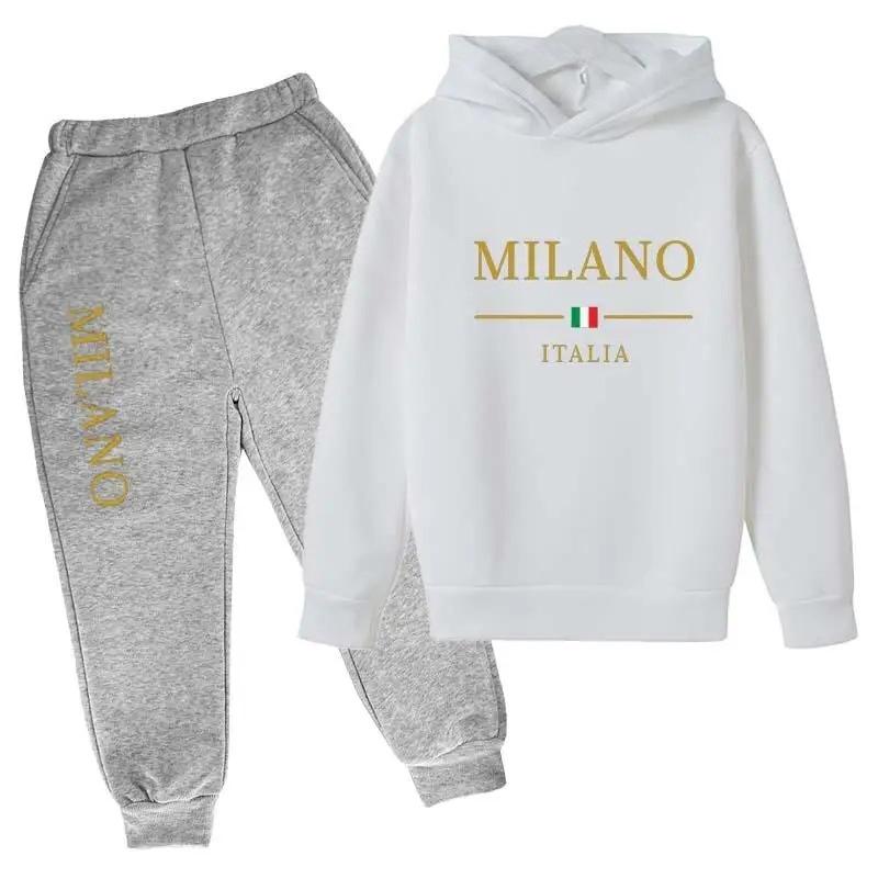 TZWYFashion Brand Letter Printed Sweatshirt Hooded Sweatshirt+pants Sports 2-piece Set for Boys and Girls Casual Wear Children's Set