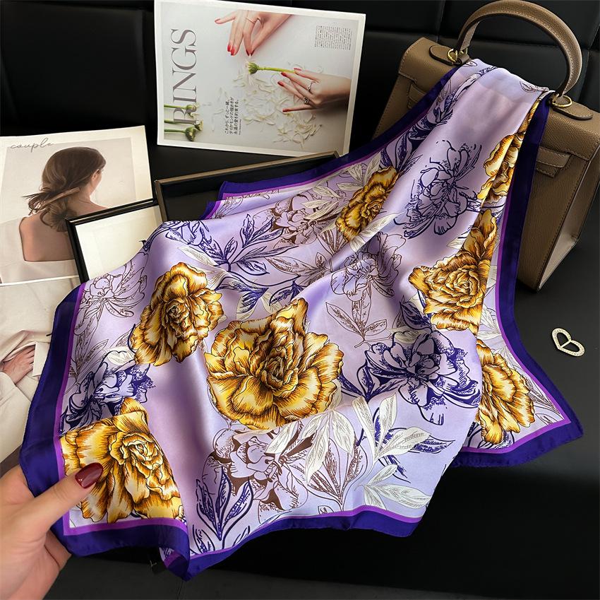 Geometric Color Matching Simulation Silk 70 Small Square Scarf Printed Silk Scarf Women'S Thin Scarf Sunscreen Headscarf