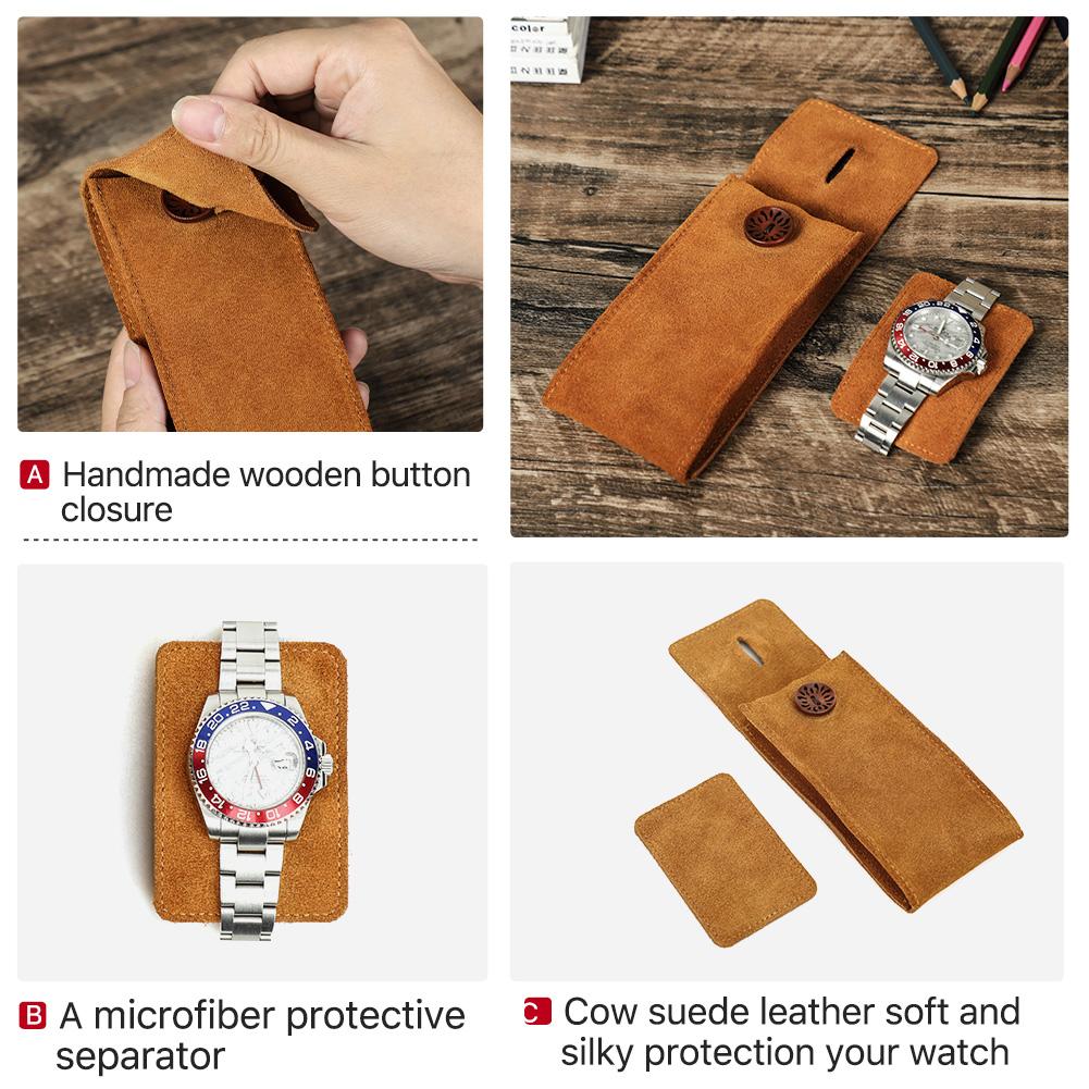 Handmade Genuine Leather Single Watch Bags for Men Retro Anti-Scratch Suede Leather Watch Case Women Watch Holders Soft Watch Storage Pouch