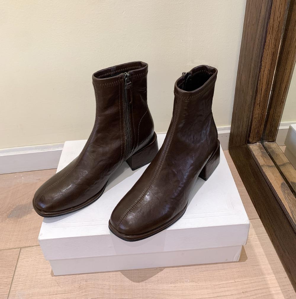 Женские осенние ботинки из натуральной кожи Новые осенне-зимние ботинки на толстом каблуке в стиле ретро, британском стиле, короткие ботинки, повседневные низкие ботинки для женщин