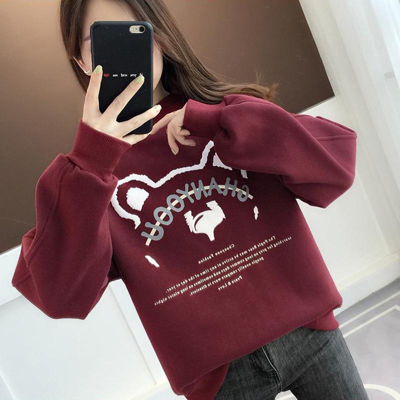 Утолщенный хлопковый свитер, женский осенний свободный топ с полувысоким воротником и мягким принтом, теплый и удобный пуловер, повседневные топы