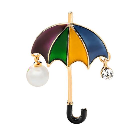 Мультяшная красочная брошь в форме зонтика, искусственный жемчуг, булавка со стразами, шарф, шляпа, значок, вечерние аксессуары для пальто, подарок