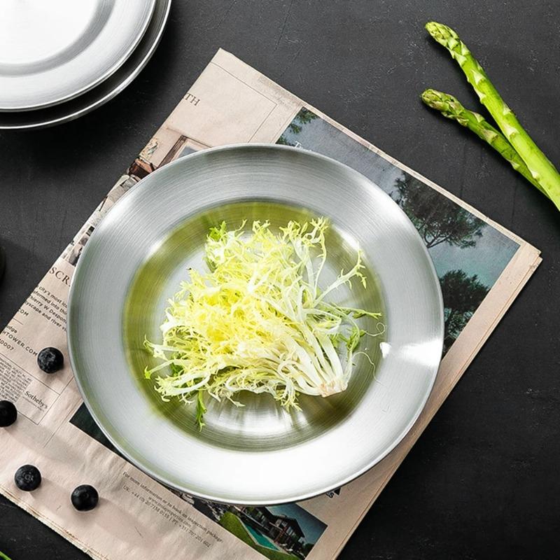 1 шт. Тарелка из нержавеющей стали 8 дюймов Ультрапортативная посуда Металлические обеденные тарелки для детей и малышей Отлично подходит для кемпинга на открытом воздухе, пикника