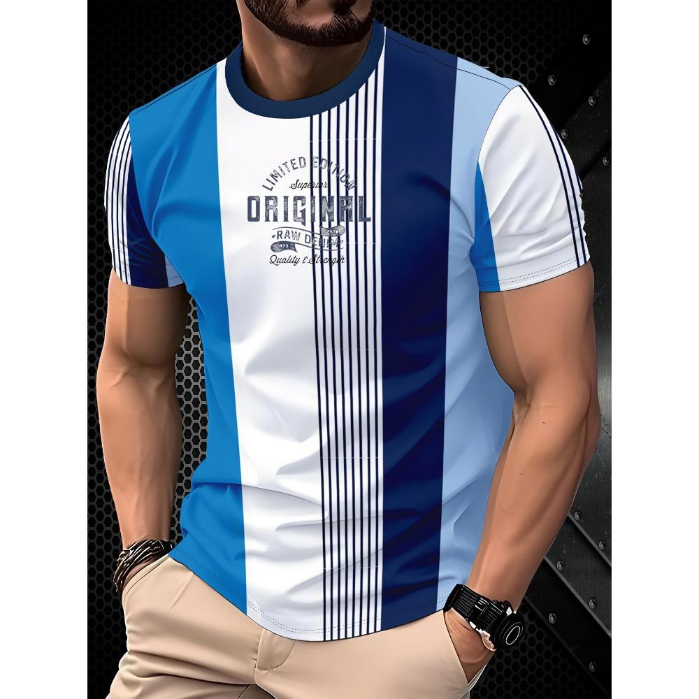Men's New Casual Sport Round-neck T-shirt, 3D Printed Camouflage Stripe Pattern Short-sleeved, Men's Comfortable Pullover Top