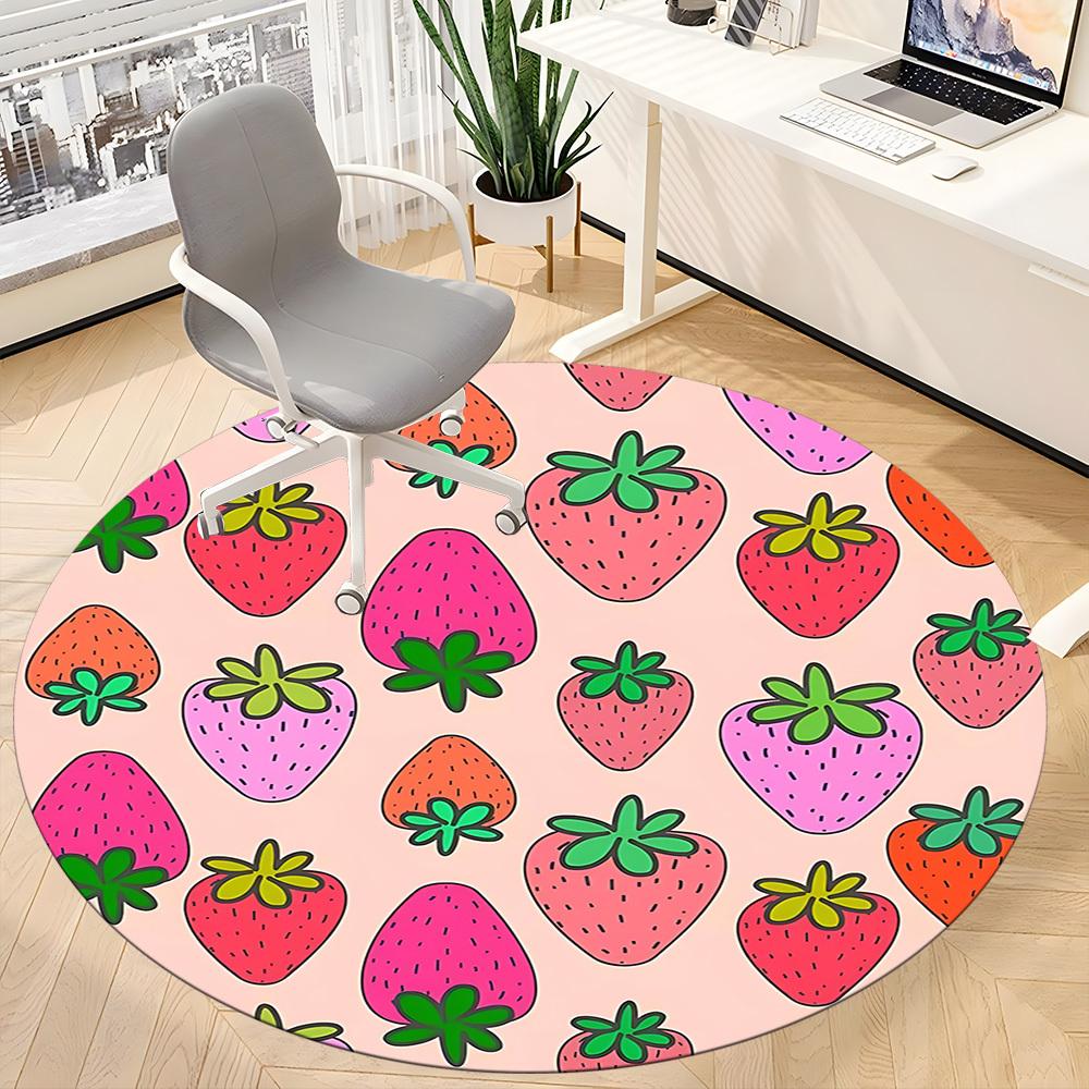 1pc Strawberry Pattern Chair Carpet for Office, Round Non-Slip Durable Large Size Office Carpet, Suitable for Office, Beautiful Decoration