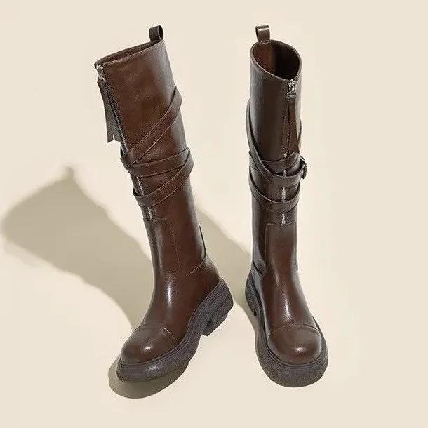 Модные женские ботинки в стиле ретро и ковбой из денима до середины голени, дизайнерская женская обувь на платформе, модные женские ботинки на мягкой подошве для осени и зимы