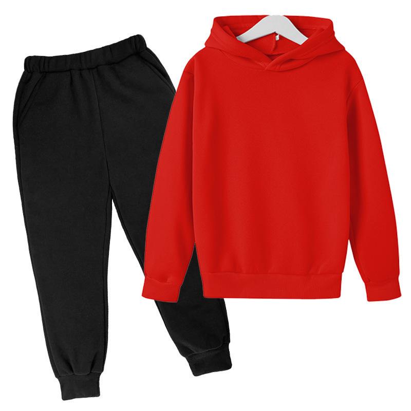 2023 Autumn Fleece-Lined Solid Color Hooded Sweatshirt & Korean Style Fashion Set for Kids