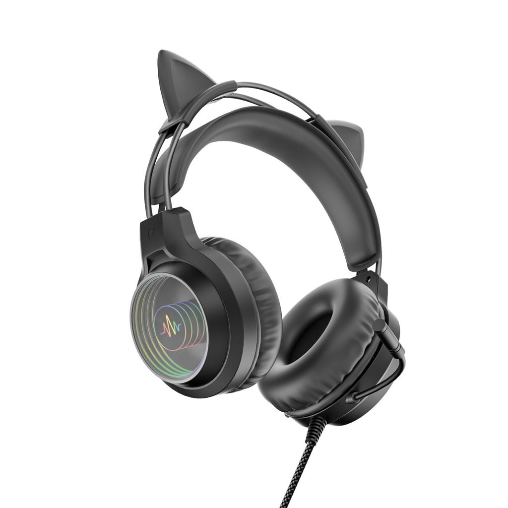 SY-G40 3,5 мм USB проводная управляемая гарнитура Dragon Eyes светящиеся игровые милые кошачьи ушки головные компьютерные наушники с микрофоном для ПК ноутбука