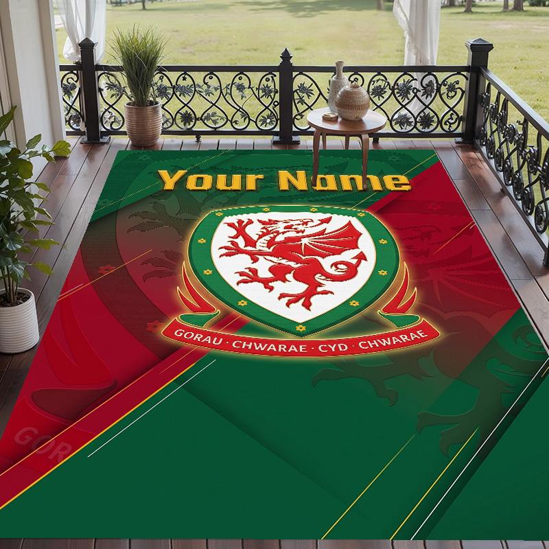 Custom Text Printed Rug Wales Rugby Non Slip Floor Carpet For Home Room Decor
