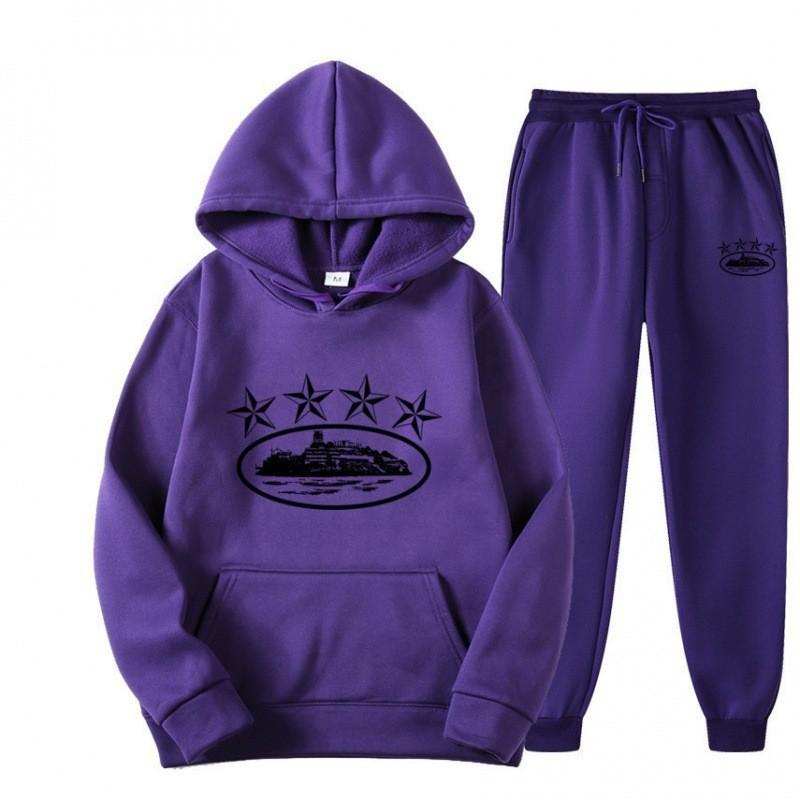 Unisex Oversized Hooded Sweatshirt Set Casual Streetwear Tracksuit Loose Fit Cotton Blend