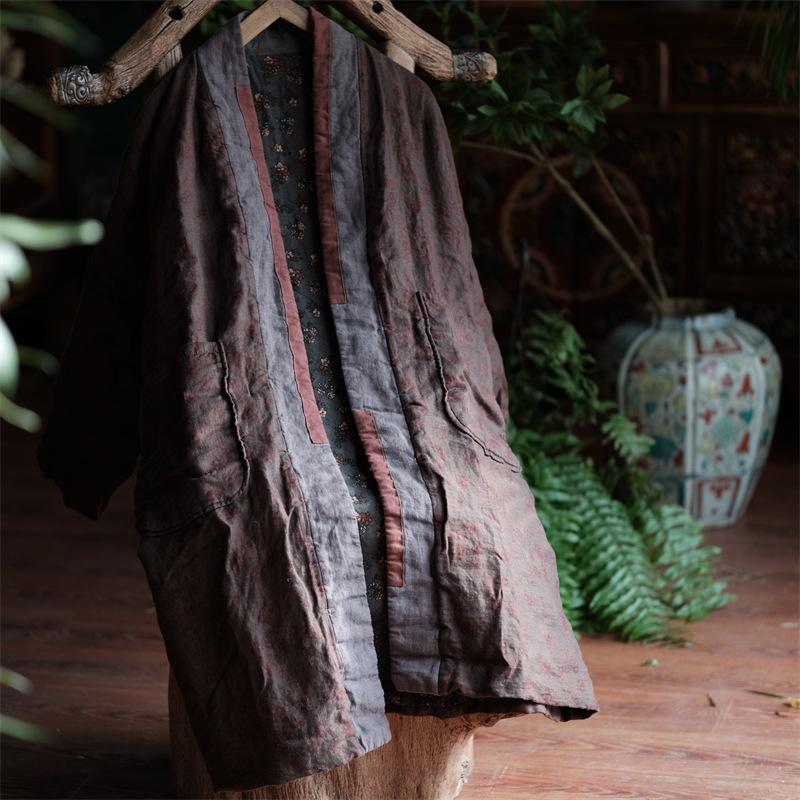 Johnature Women Fashion Vintage Printing Loose Clothing Long Sleeve Clothing Coats