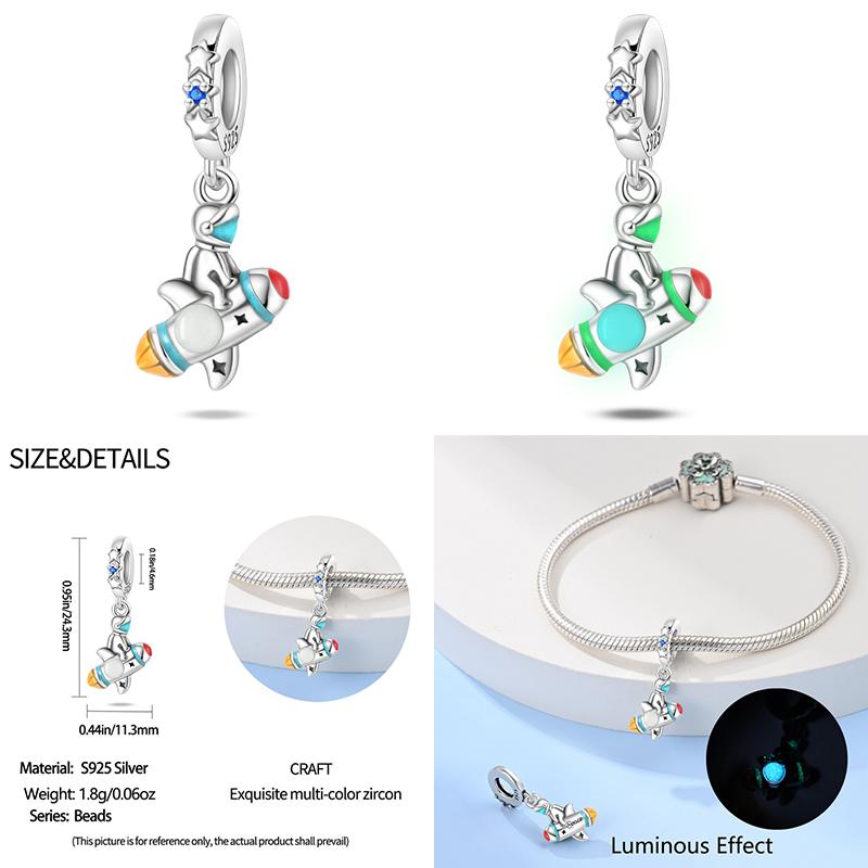 Медные светящиеся шармы в виде космонавта, планеты, космического корабля, эльфа, оленя, бусины подходят для оригинальных браслетов и ожерелий «Сделай сам»