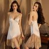 Satin Lace Suspender Dress Pajamas Ladies Autumn Korean Vintage Elegant Classic Casual Underwear Homewear Chic