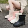2025 New Cute Rain Shoes Women's Medium Rain Boots Cotton Water Shoes Waterproof Glue Shoes Kitchen Car Wash Water Boots