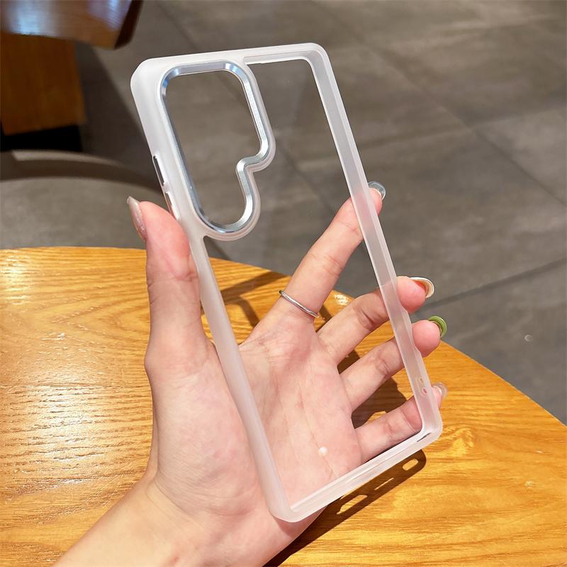 HD прозрачный акриловый чехол для Samsung Galaxy S25 S24 Ultra Plus металлическое кольцо для камеры силиконовый бампер броня противоударный жесткий чехол