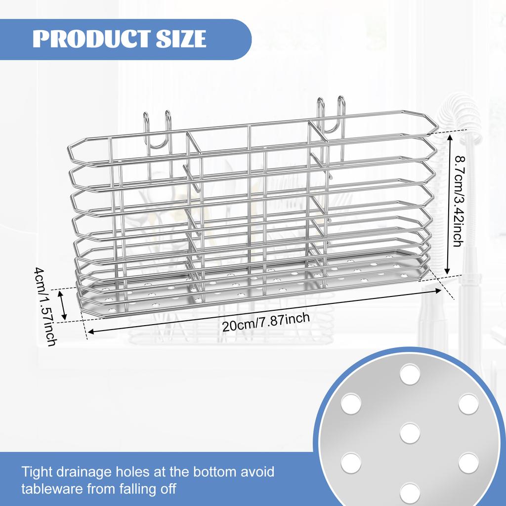 Stainless Steel Kitchen Cutlery Hanging Basket Rustproof Hollow Out Drying Basket Knife Fork Spoon Quick Drying Drainage Rack