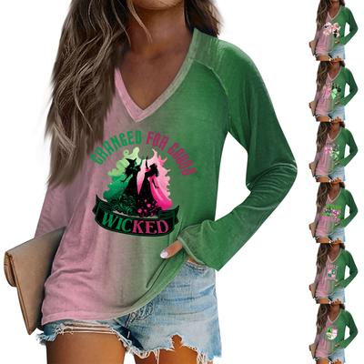 Женская футболка с длинным рукавом-плунжером и принтом ведьмы