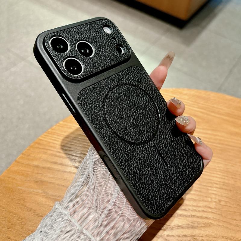 Роскошный кожаный чехол с узором личи для iPhone 17 16 15 14 13 Pro Max 16Pro Чехол с поддержкой беспроводной зарядки Magsafe