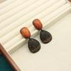 Brass Wood Earrings Women'S Mon Plant Flower Vintage Carved Earrings Mahogany Sandalwood Shell Stud Earrings