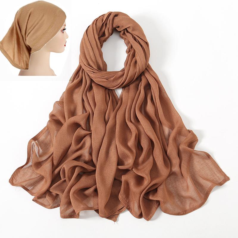 Набор из 2 шт. Вискозный Хиджаб в тон Джерси-Кепка Однотонный Хлопок Модал Мусульманские Женщины Головной Платок Мягкий Шарф Тюрбан Накидка на Голову