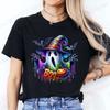 Women Cute Spooky Witch Print T Shirt Graphic Harajuku Streewear Halloween Horror Graphic Tee Clothes Causal Female Y2K Tops Tee