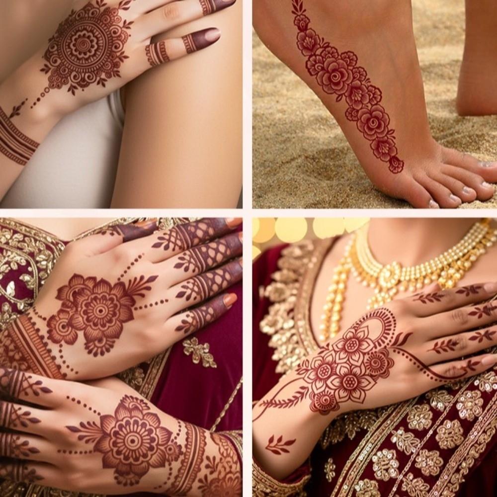 Lace Fake Tattoo Temporary Tattoo Red Mehndi Stickers Body Art Sticker Henna Tattoo Stickers Girls