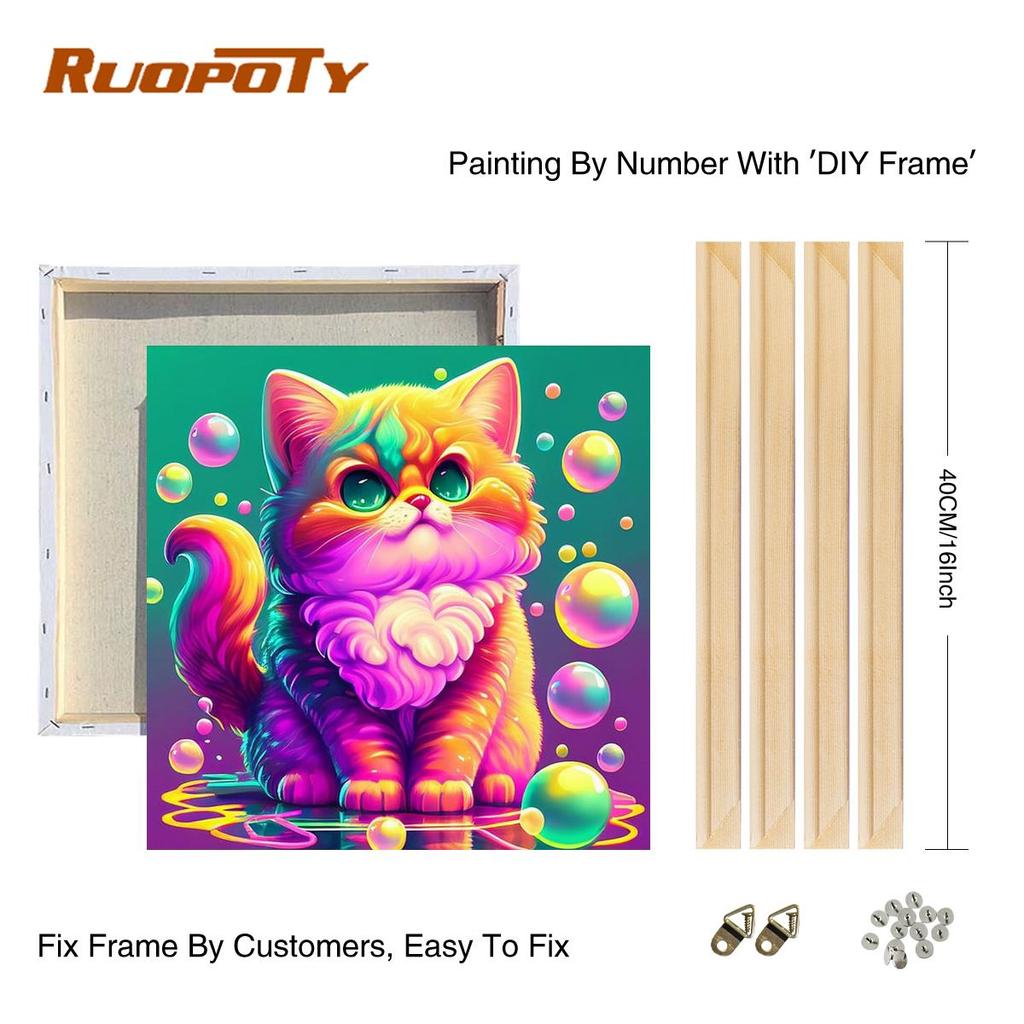 Frame Painting By Numbers Kits For Adults Colorful Cat Animals Starter Kit Picture By Numbers For Home Decoration 40x40