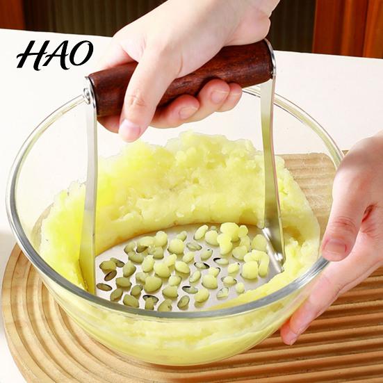 Ergonomic Wood Handle Masher Stainless Steel Potato Masher, Wooden Food Press for Baby Manual Ricer Tool Puree, Crusher, Kitchen Gadget Mashed Pumpkin