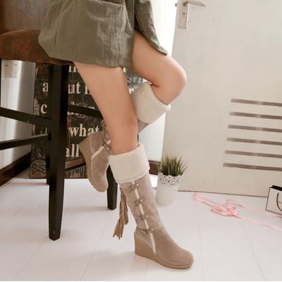 2024 зимняя обувь женские зимние сапоги теплые хлопковые ботинки холодная зима сапоги до колена женские танкетки 7 см плюс размер 42 D187