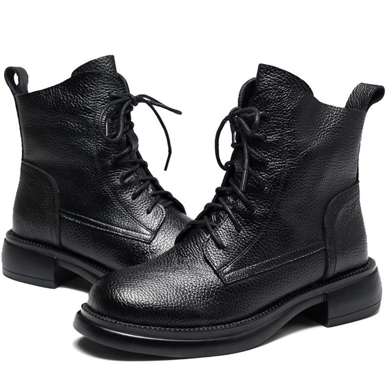 Зимние ретро-сапоги, ботильоны ручной работы, настоящие кожаные туфли, женская обувь, женские кожаные ботинки на шнуровке